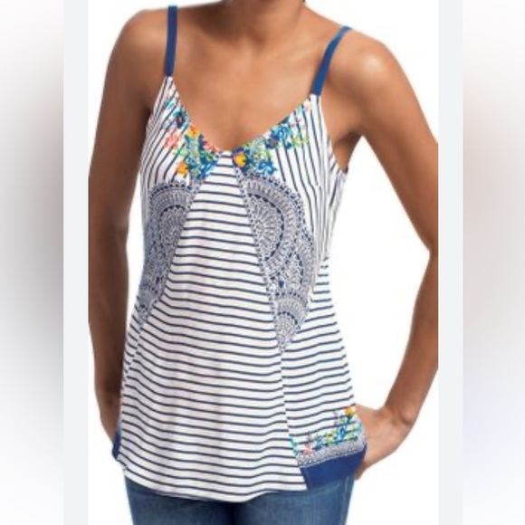 Cabi Harlow Mixed Floral Striped Print Boho Spaghetti Strap Tank Top Womens S - Picture 1 of 12